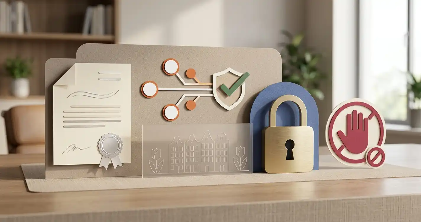 Conceptuele illustratie van Nederlandse online gokvergunningen en spelersbescherming