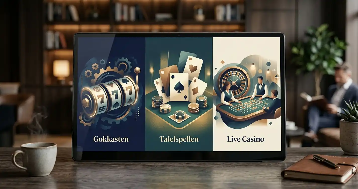 Abstracte illustratie van verschillende casinospelcategorieën